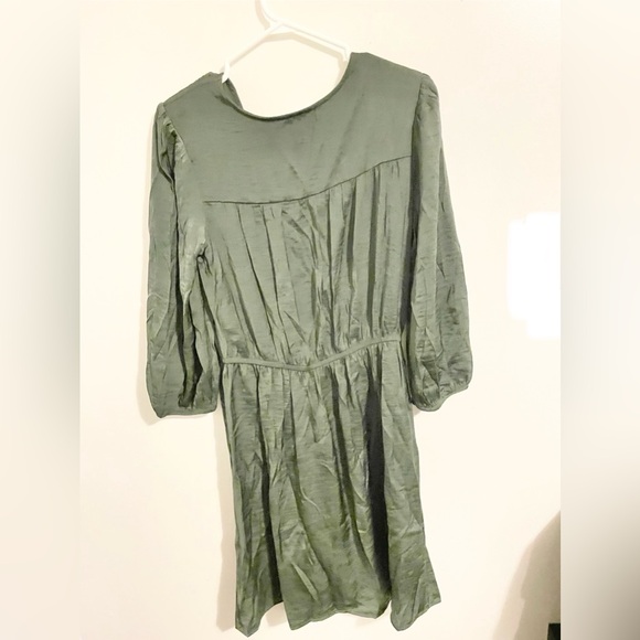 Sz  S Reitmans midi dress 3/4-Sleeve Empire Dress with Pleats green - Picture 6 of 10